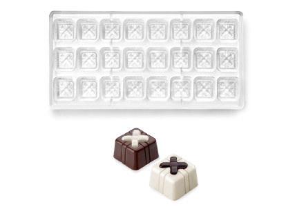 Moule à chocolat polycarbonate 24 carrés croix