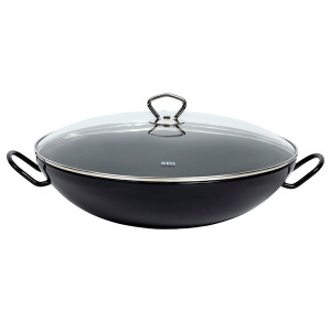Wok en acier &eacute;maill&eacute; avec couvercle verre - Riess