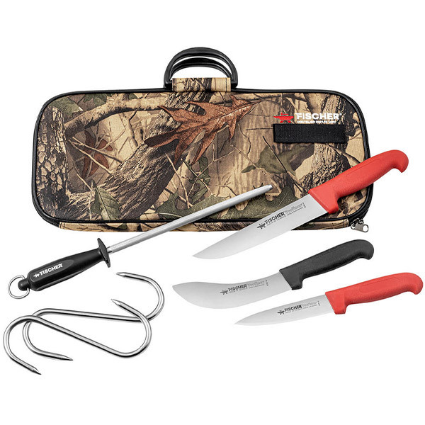 Trousse en toile sp&eacute;ciale chasse 6 pi&egrave;ces avec couteaux - Fischer