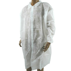Blouse visiteur jetable non tiss&eacute; blanc avec pression (x10)