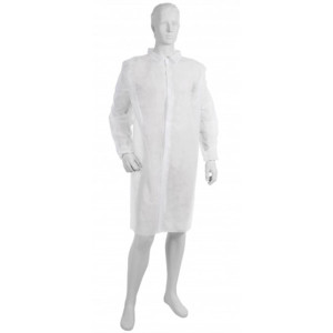 Blouse visiteur jetable non tiss&eacute; blanc avec pression (x10)