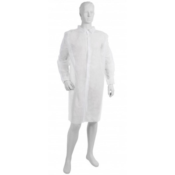 Blouse visiteur jetable non tiss&eacute; blanc avec pression (x10)