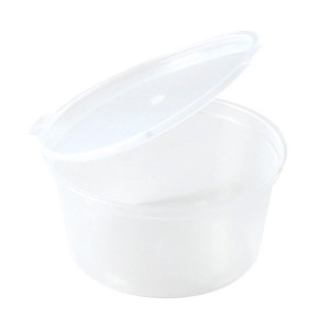 Pot &agrave; sauce plastique PP avec couvercle &agrave; charni&egrave;re (x50)