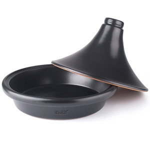 Plat &agrave; tajine en terre cuite &eacute;maill&eacute;e noire