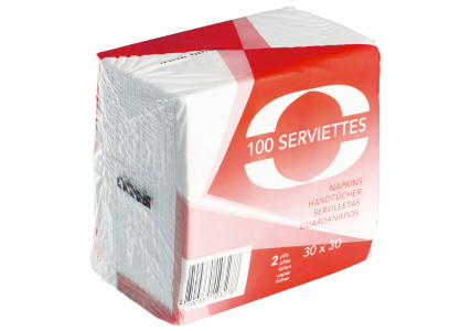 Serviette ouate blanche 2 plis - 30x30 cm (x100)