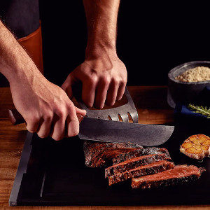 Couteau &agrave; viande droit manche bois lame noire Black Churrasco - Tramontina