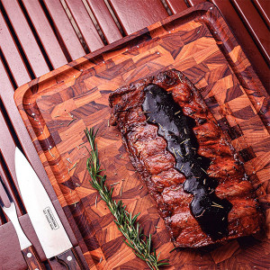 Planche &agrave; d&eacute;couper billot en bois debout de teck Churrasco - Tramontina