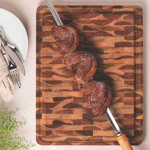 Planche &agrave; d&eacute;couper billot en bois debout de teck Churrasco - Tramontina