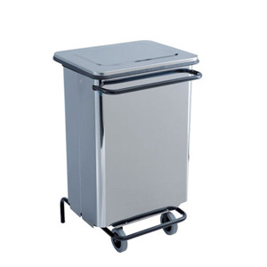 Poubelle conteneur mobile &agrave; p&eacute;dale en inox bross&eacute; 70 L