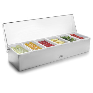 Boite &agrave; &eacute;pices et condiments inox avec couvercle - 6 bacs