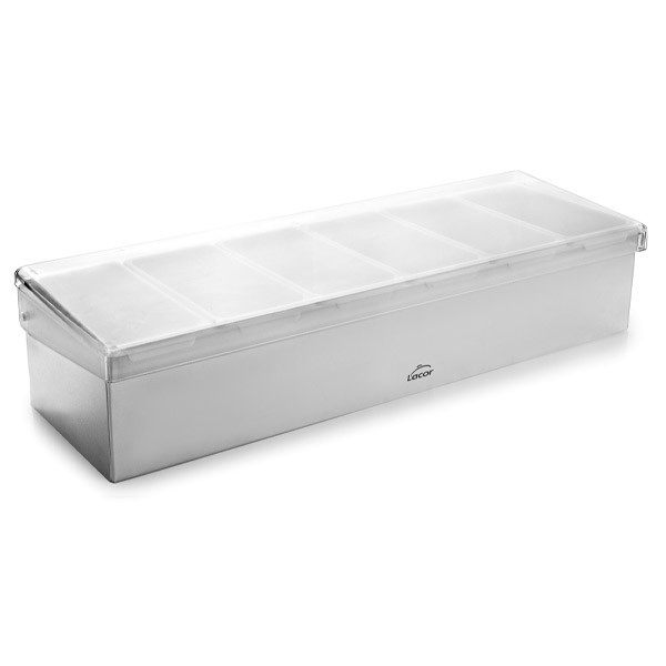 Boite &agrave; &eacute;pices et condiments inox avec couvercle - 6 bacs